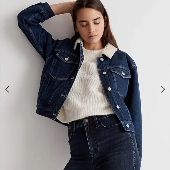 Madewell xs The Cropped Oversized Trucker Jean Jacket: Sherpa Collar Edi… - Picture 3 of 9